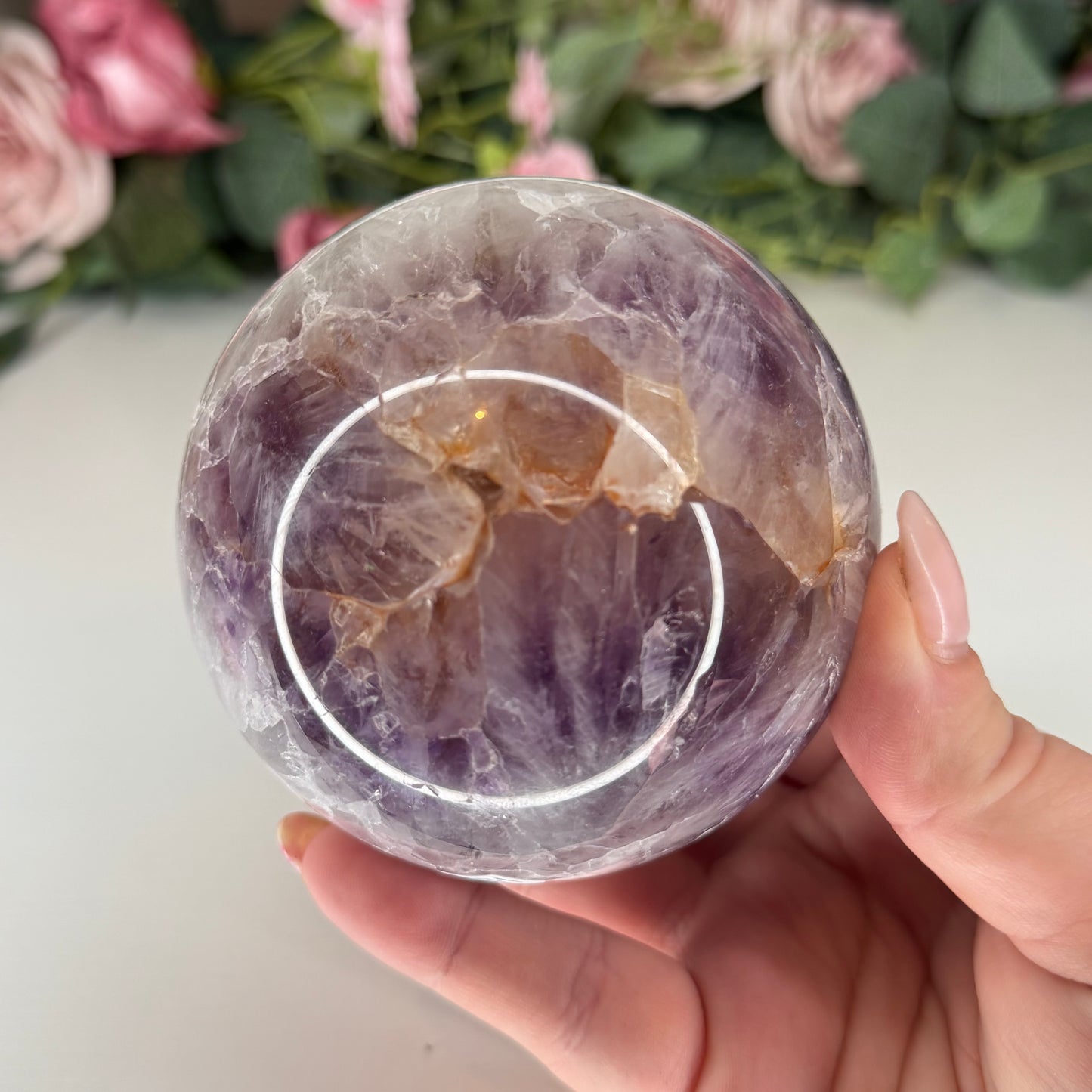 Large Amethyst With Flower Agate Sphere 1kg