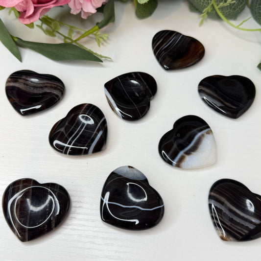 Black Banded Agate Heart Shaped Worry Stone (Intuitively Chosen)