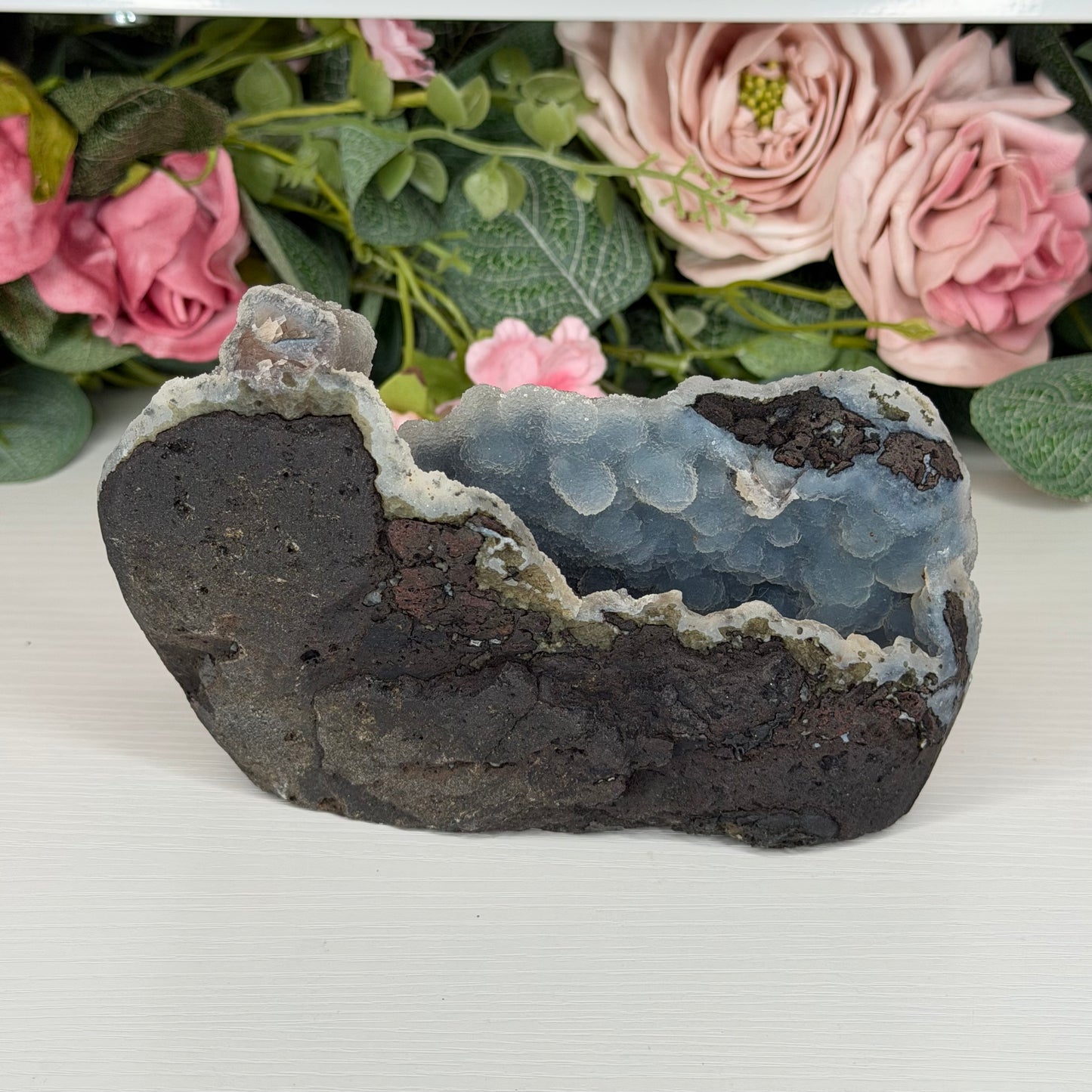 Blue Chalcedony With Stilbite & Calcite 569g