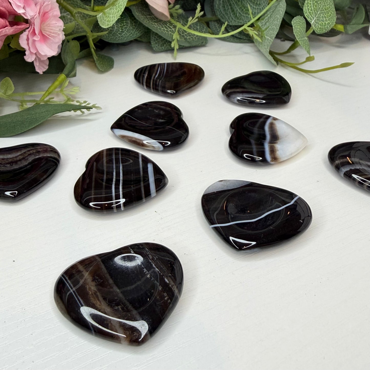 Black Banded Agate Heart Shaped Worry Stone (Intuitively Chosen)
