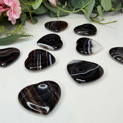 Black Banded Agate Heart Shaped Worry Stone (Intuitively Chosen)