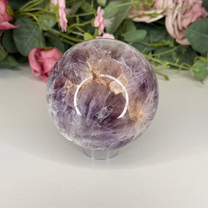 Large Amethyst With Flower Agate Sphere 1kg