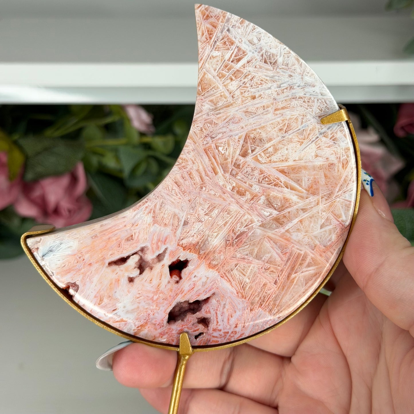 Pink Stick Agate Moon B