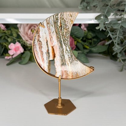 Pink Ocean Jasper Moon On Custom Stand