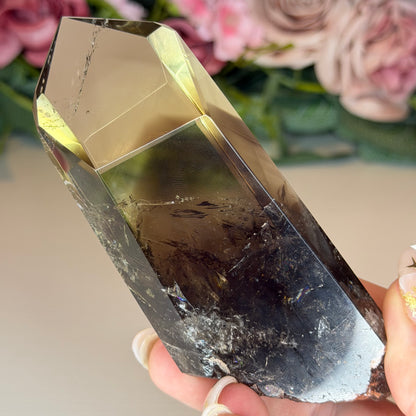 Smokey Citrine Phantom Point on Gold Custom Stand