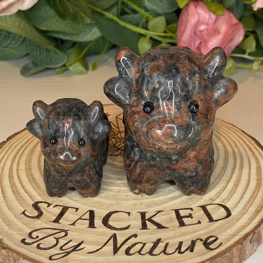 Mahogany Obsidian Mummy and Baby Cow Set