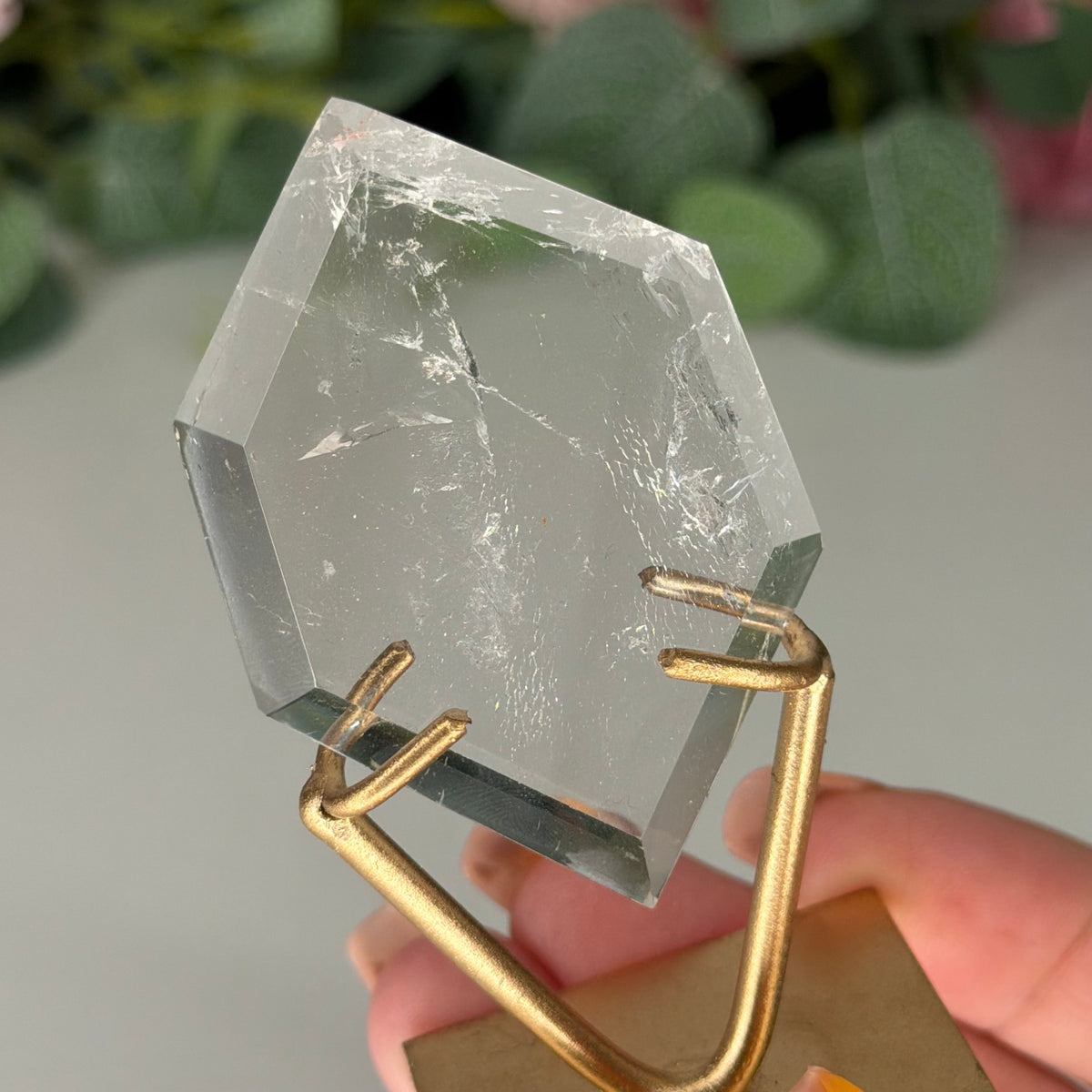 Clear Quartz Hexagon On Gold Stand A