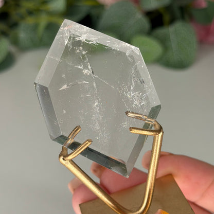 Clear Quartz Hexagon On Gold Stand A
