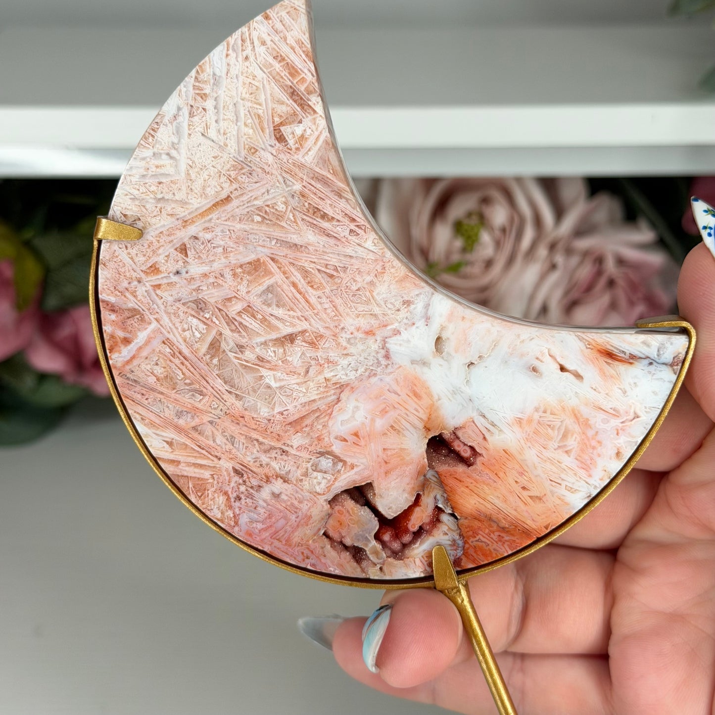 Pink Stick Agate Moon B