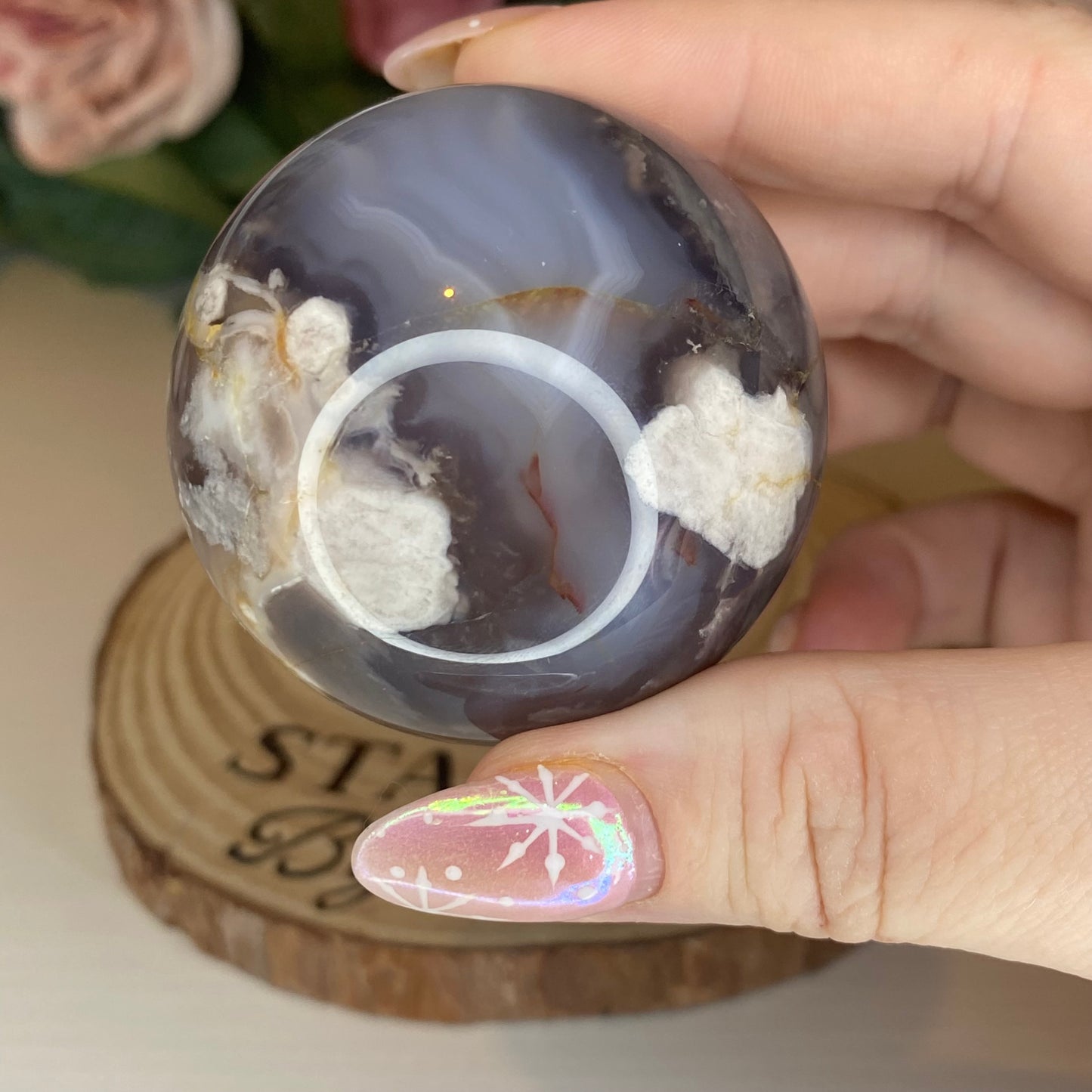 Black Flower Agate Spheres