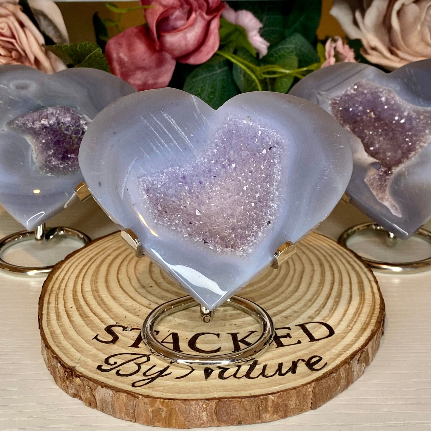 Druzy Agate Hearts On Stands