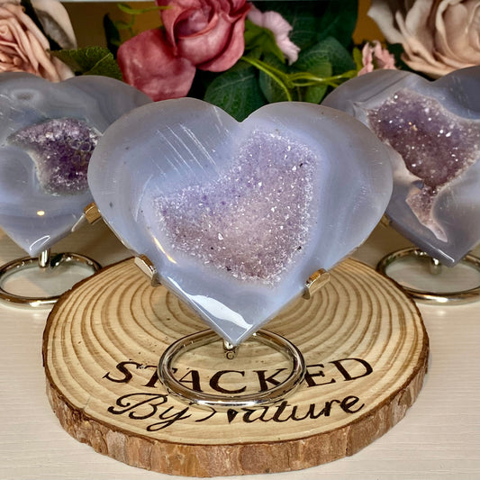 Druzy Agate Hearts On Stands