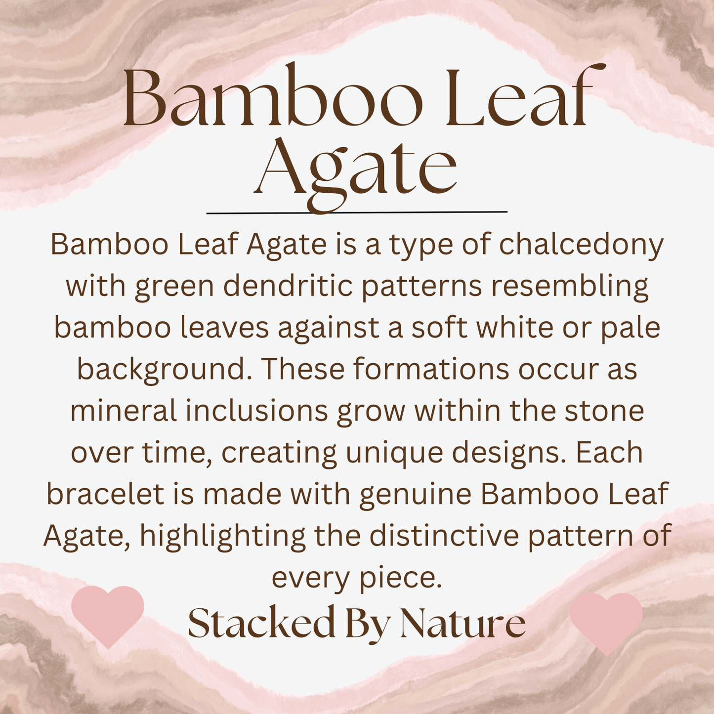 Bamboo Leaf Agate Bracelet with Heart Charm (6mn)