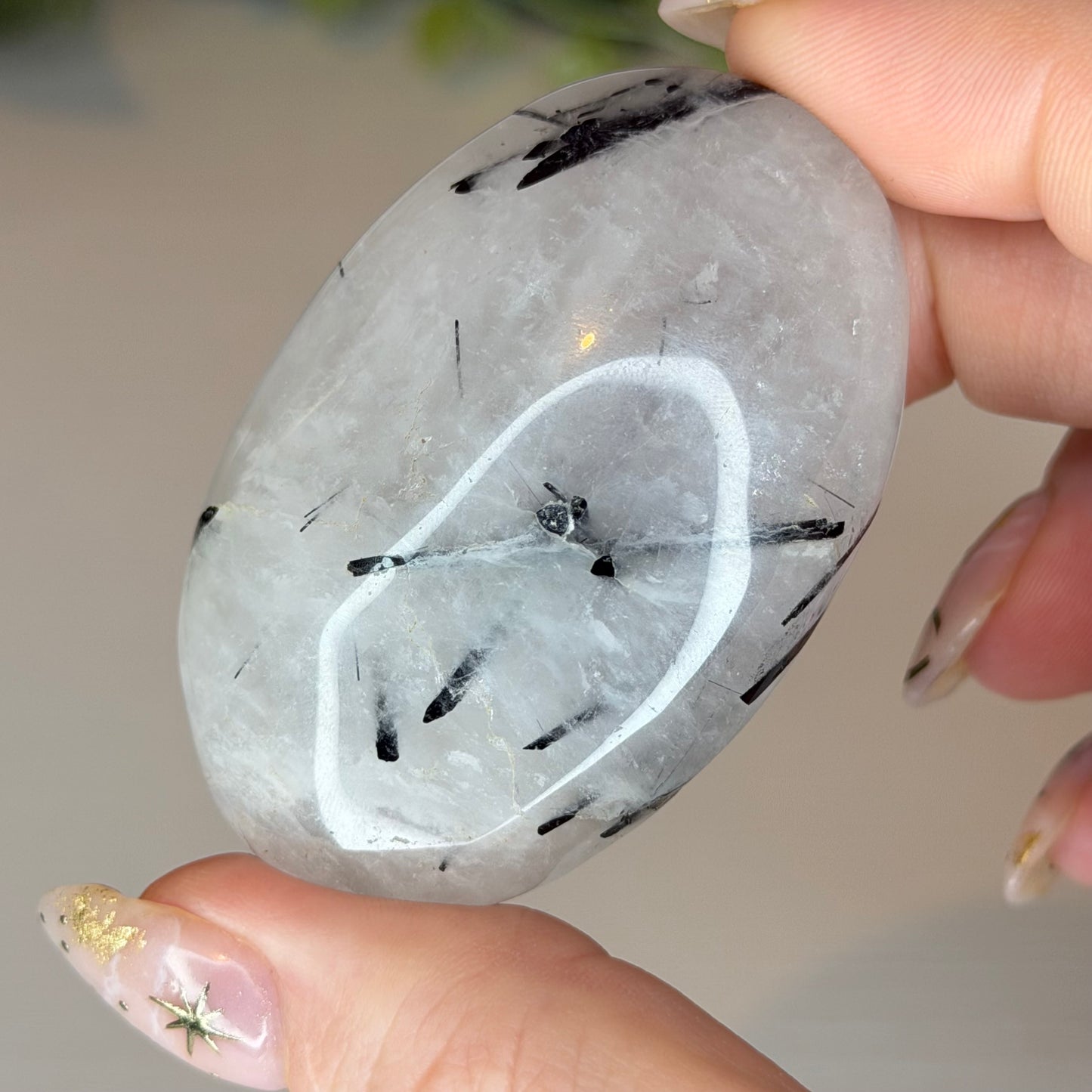Tourmaline in Quartz Palmstones