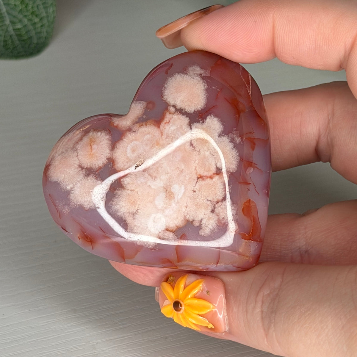 Carnelian Flower Agate Heart