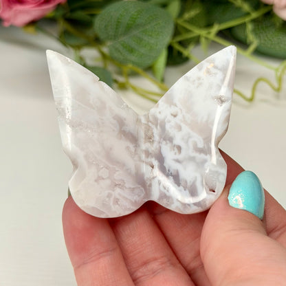 White Plume Agate 3D Butterflies