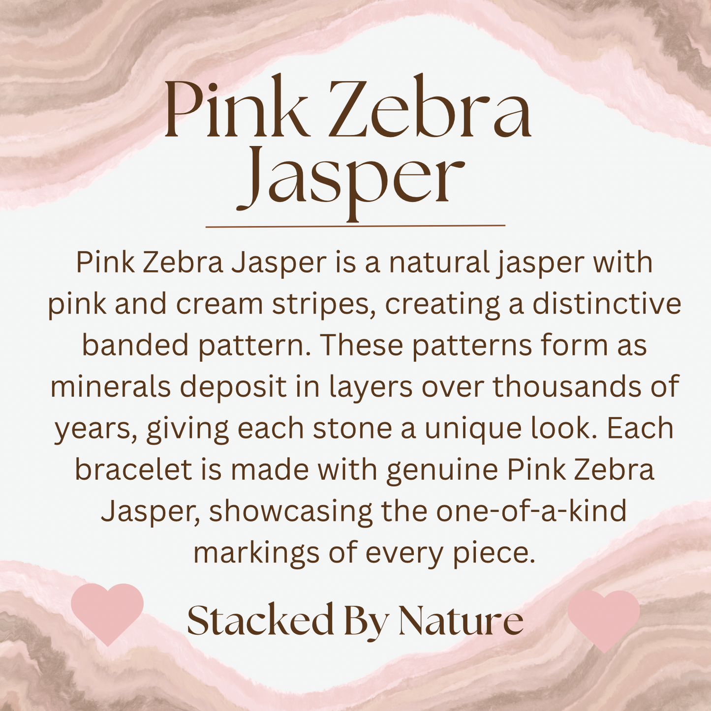 Frosted Pink Zebra Jasper Bracelet with Heart Charm (6mm)