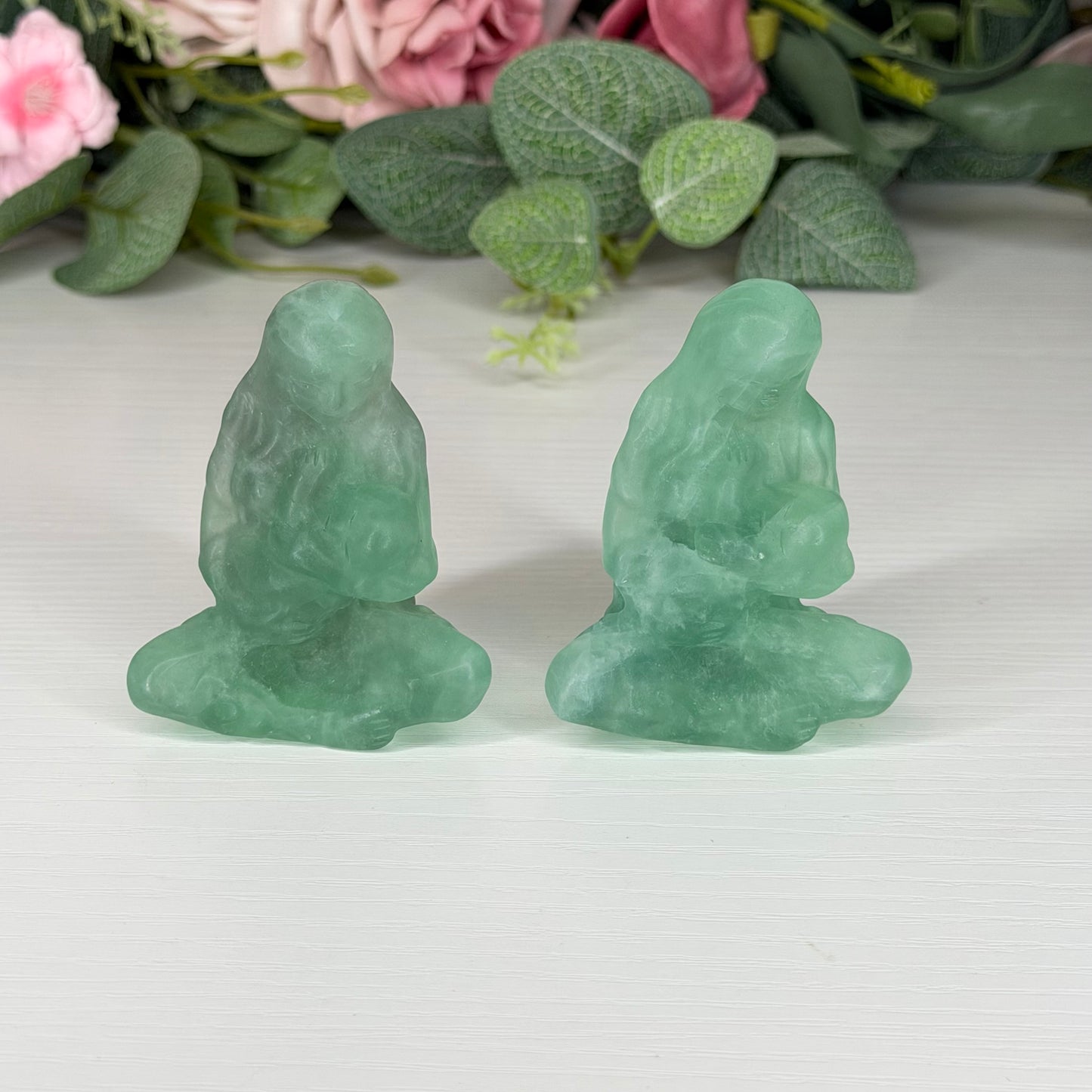 Green Fluorite Mum & Baby Carving