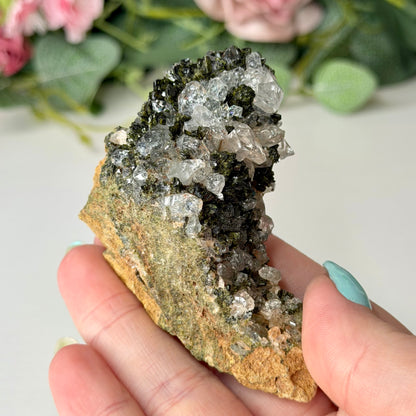 Medium Epidote With Quartz Clusters