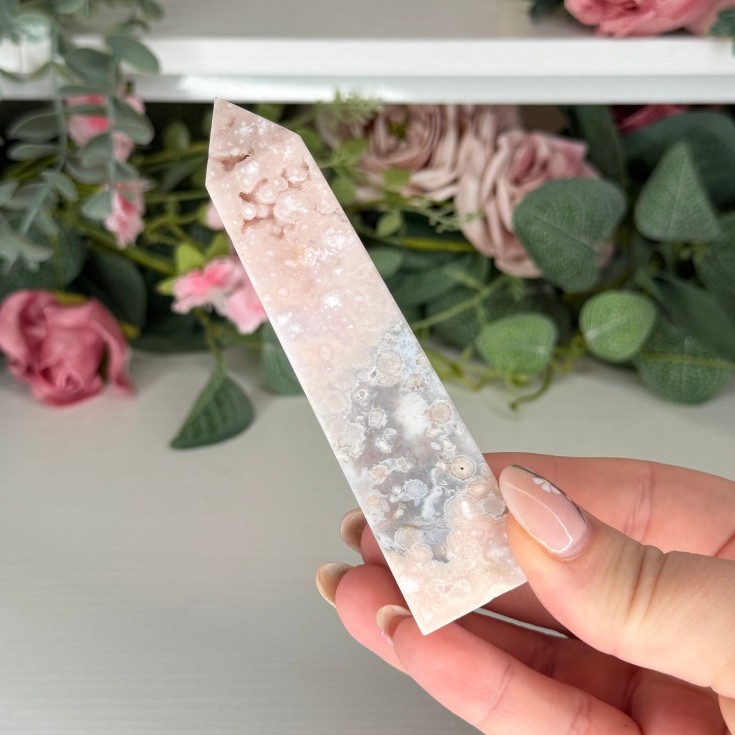 Pink Amethyst With Flower Agate Towers