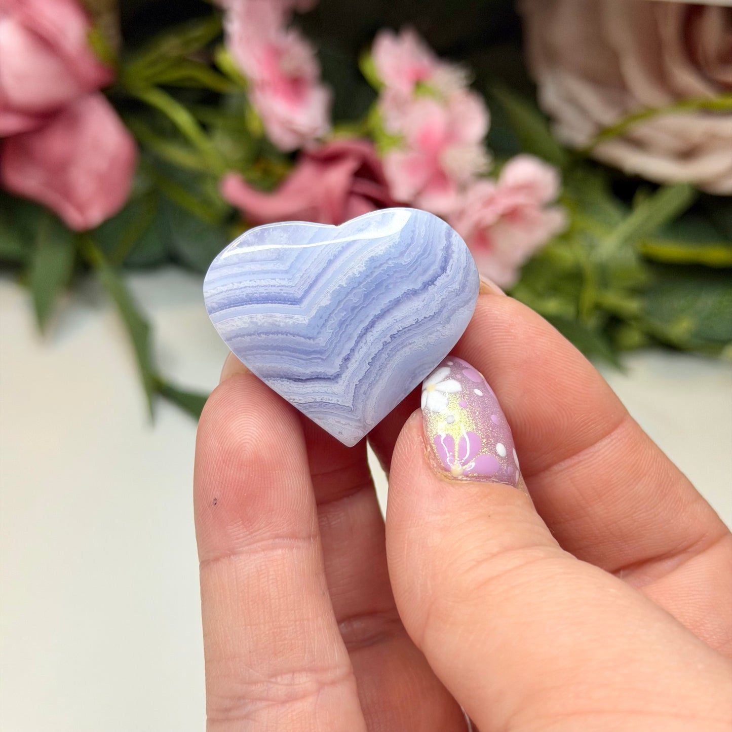 Blue Lace Agate Hearts & Palms