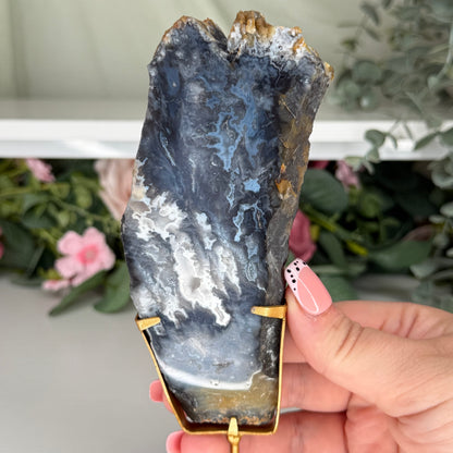 Blue Plume Agate Slab On Stand A