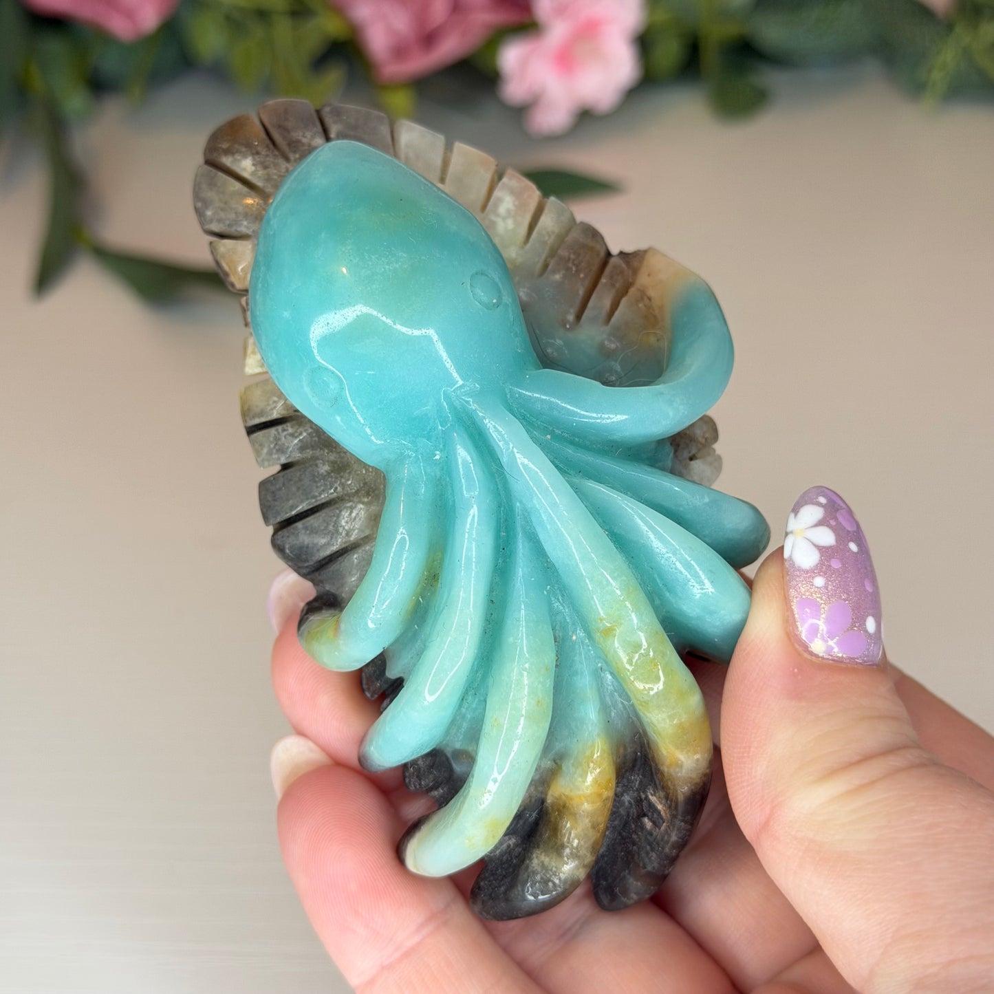Amazonite Octopus Carving