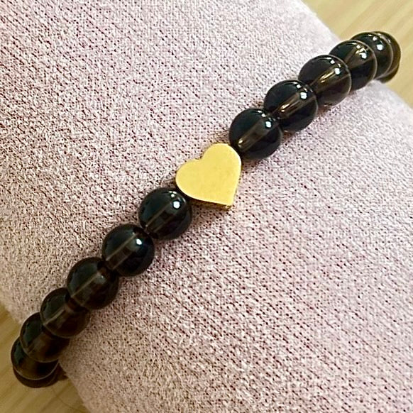 Smokey Quartz Bracelet with Heart Charm (6mm)