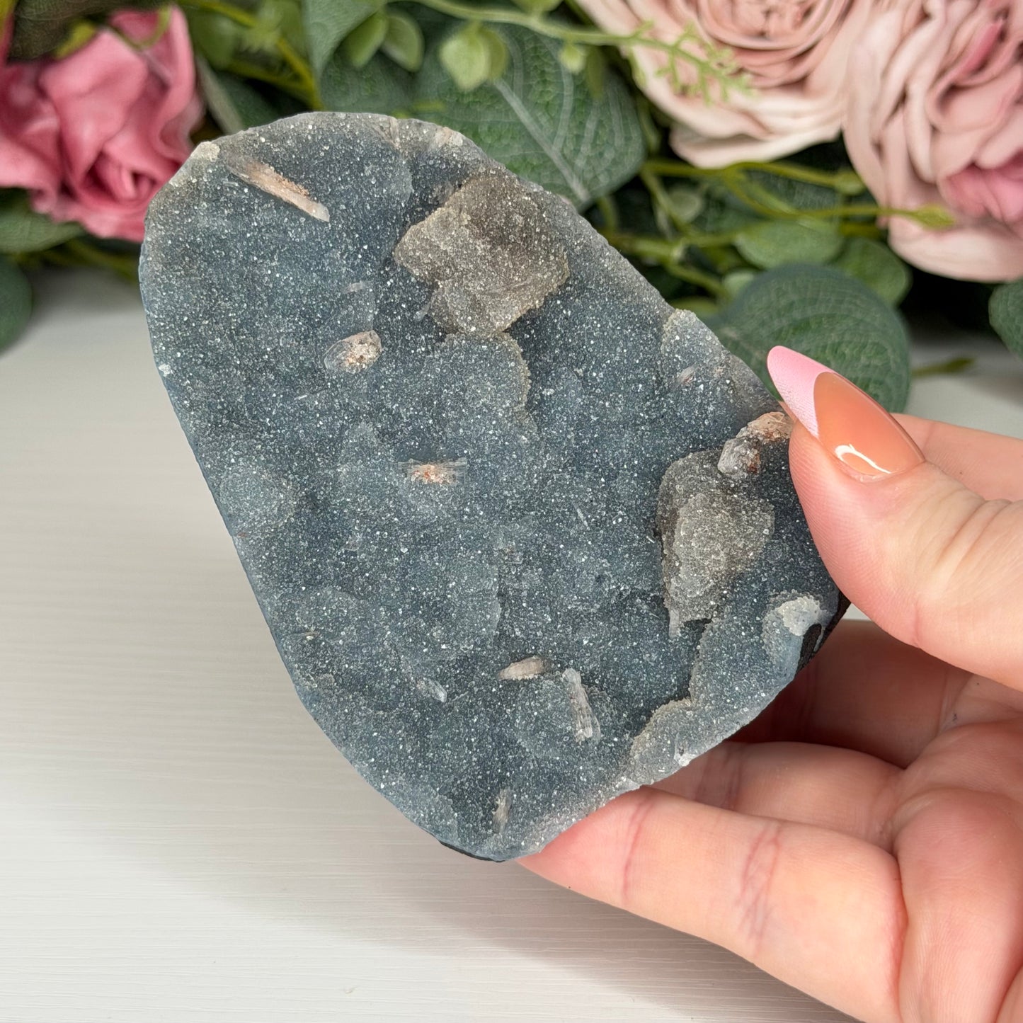 Blue Chalcedony With Stilbite & Calcite 269g