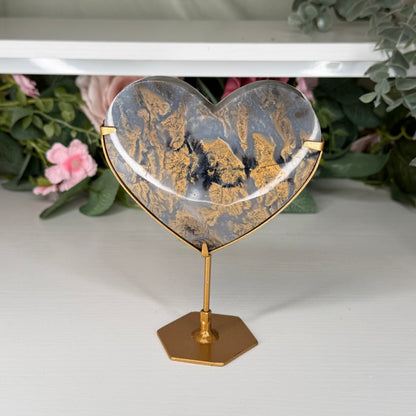 Indonesian Dendritic Moss Agate Heart On Custom Stand