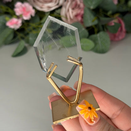 Clear Quartz Hexagon On Gold Stand B
