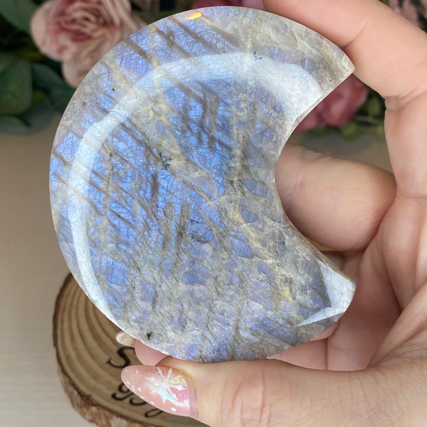 Moonstone Moon on a Custom Stand