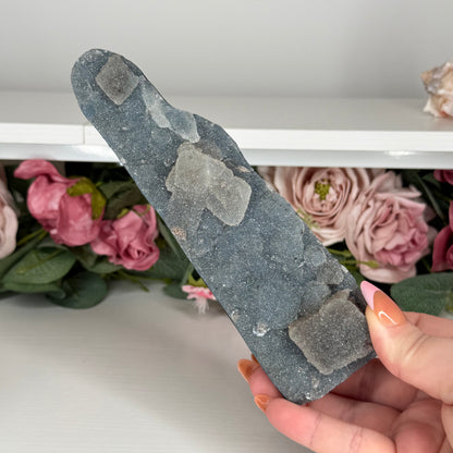Blue Chalcedony With Stilbite & Calcite 379g