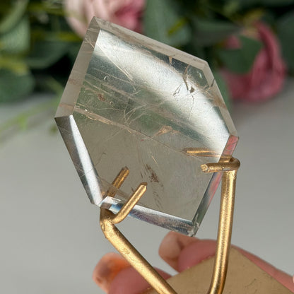 Smokey Quartz Hexagon On Gold Stand D