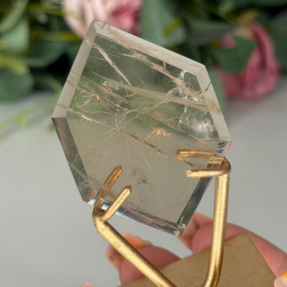 Smokey Quartz Hexagon On Gold Stand D