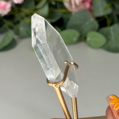 Clear Quartz Hexagon On Gold Stand D