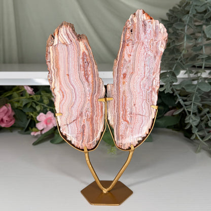 Pink Crazy Lace Agate Slab Pair On Stand