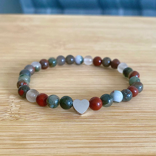 Bloodstone Bracelet with Heart Charm (6mm)
