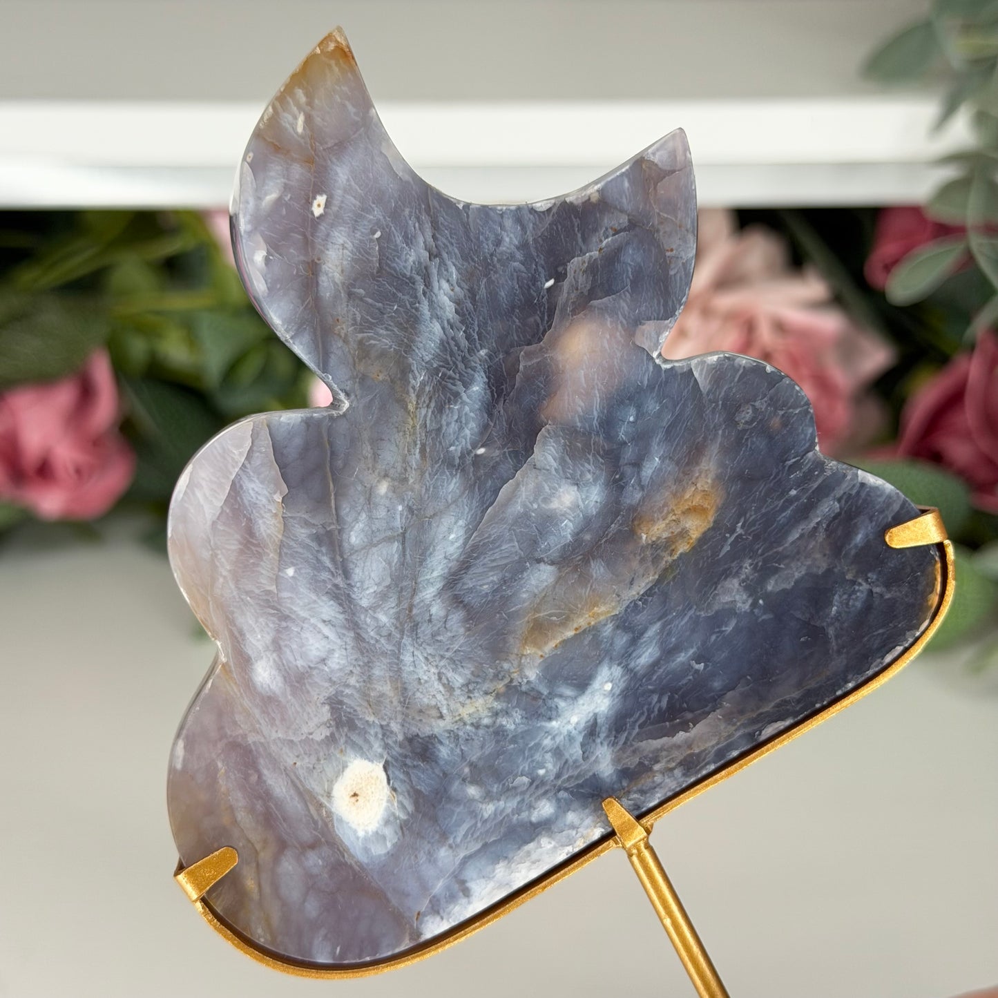 Purple Chalcedony Cloud With Moon On Custom Stand