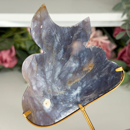 Purple Chalcedony Cloud With Moon On Custom Stand