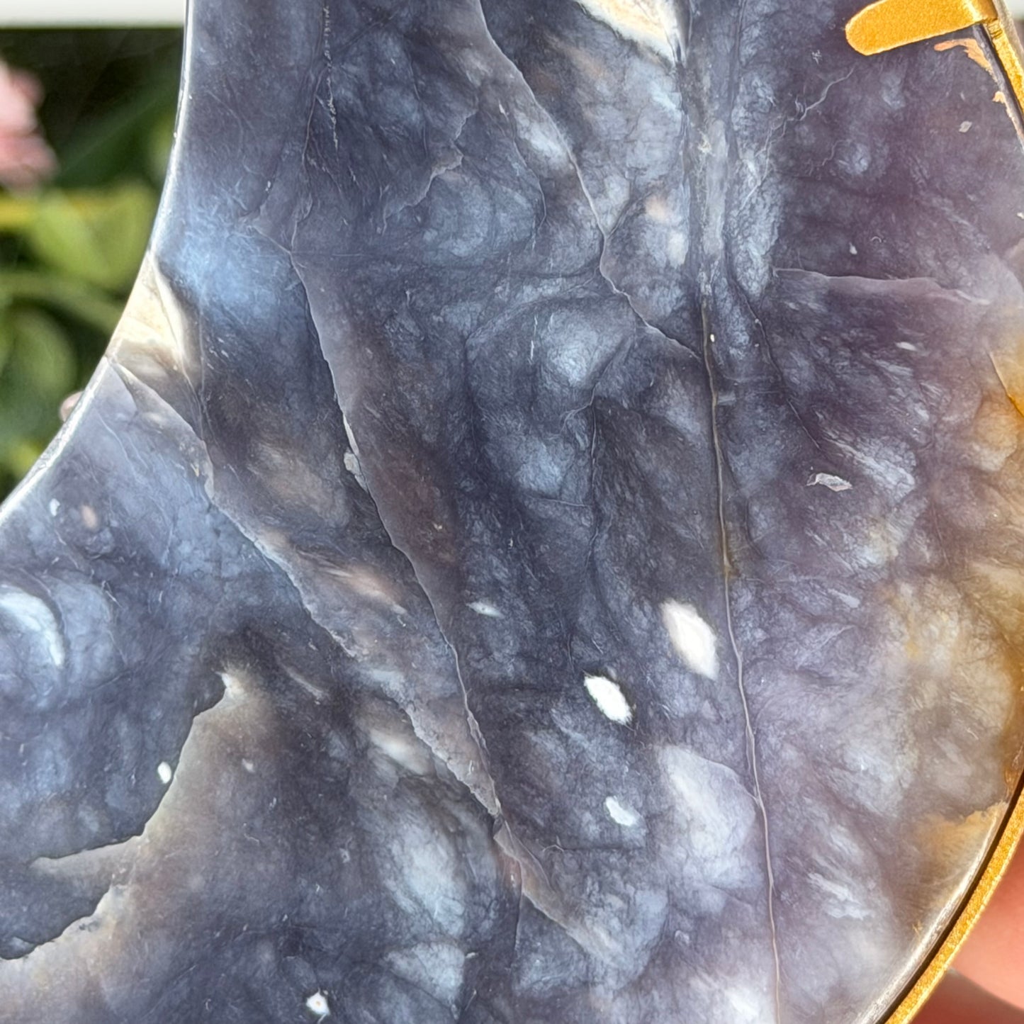 Purple Chalcedony Moon On Custom Stand