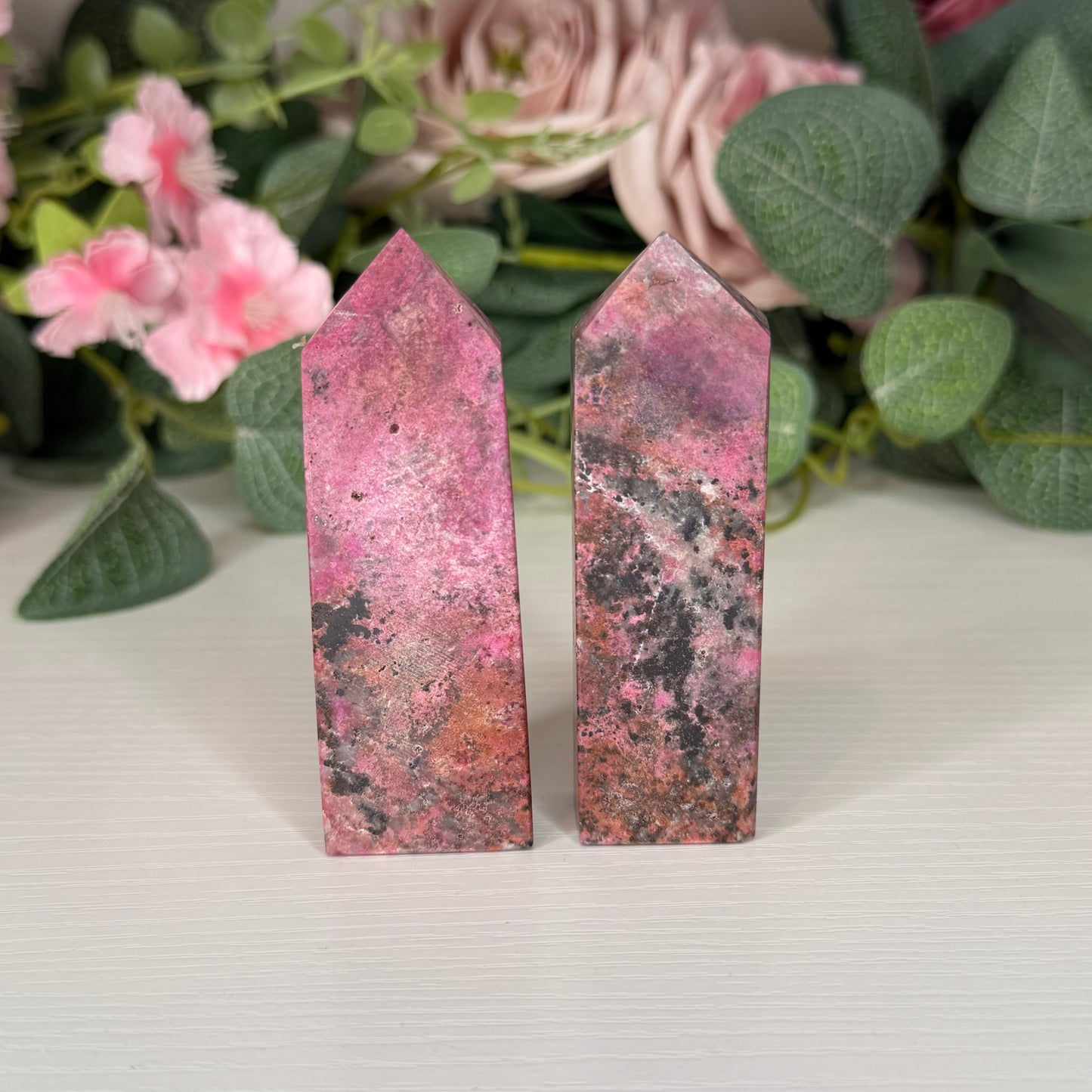 Cobalt Calcite with Hematite Towers