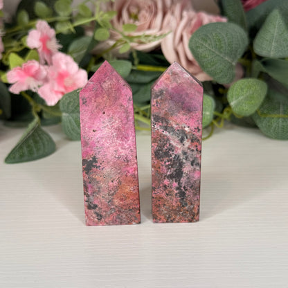 Cobalt Calcite with Hematite Towers