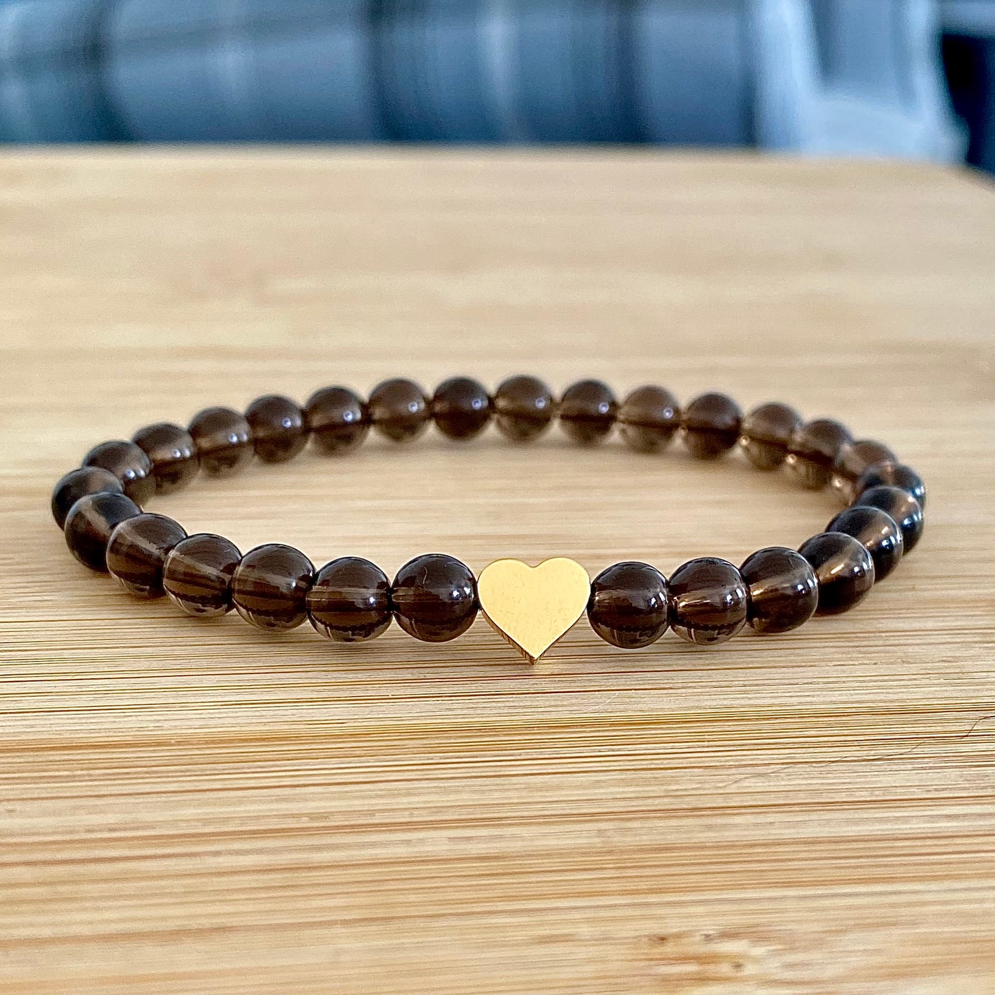 Smokey Quartz Bracelet with Heart Charm (6mm)