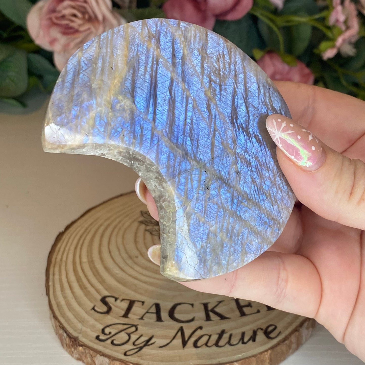 Moonstone Moon on a Custom Stand