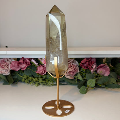Smokey Citrine Phantom Point on Gold Custom Stand