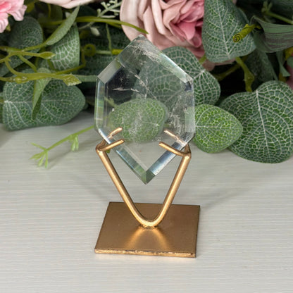 Clear Quartz Hexagon On Gold Stand A