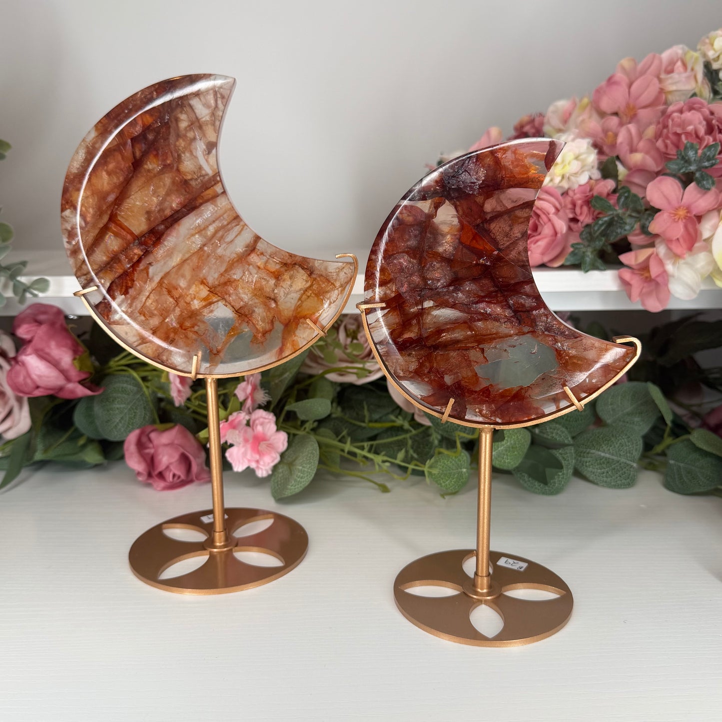 Fire Quartz Moons on Custom Stands