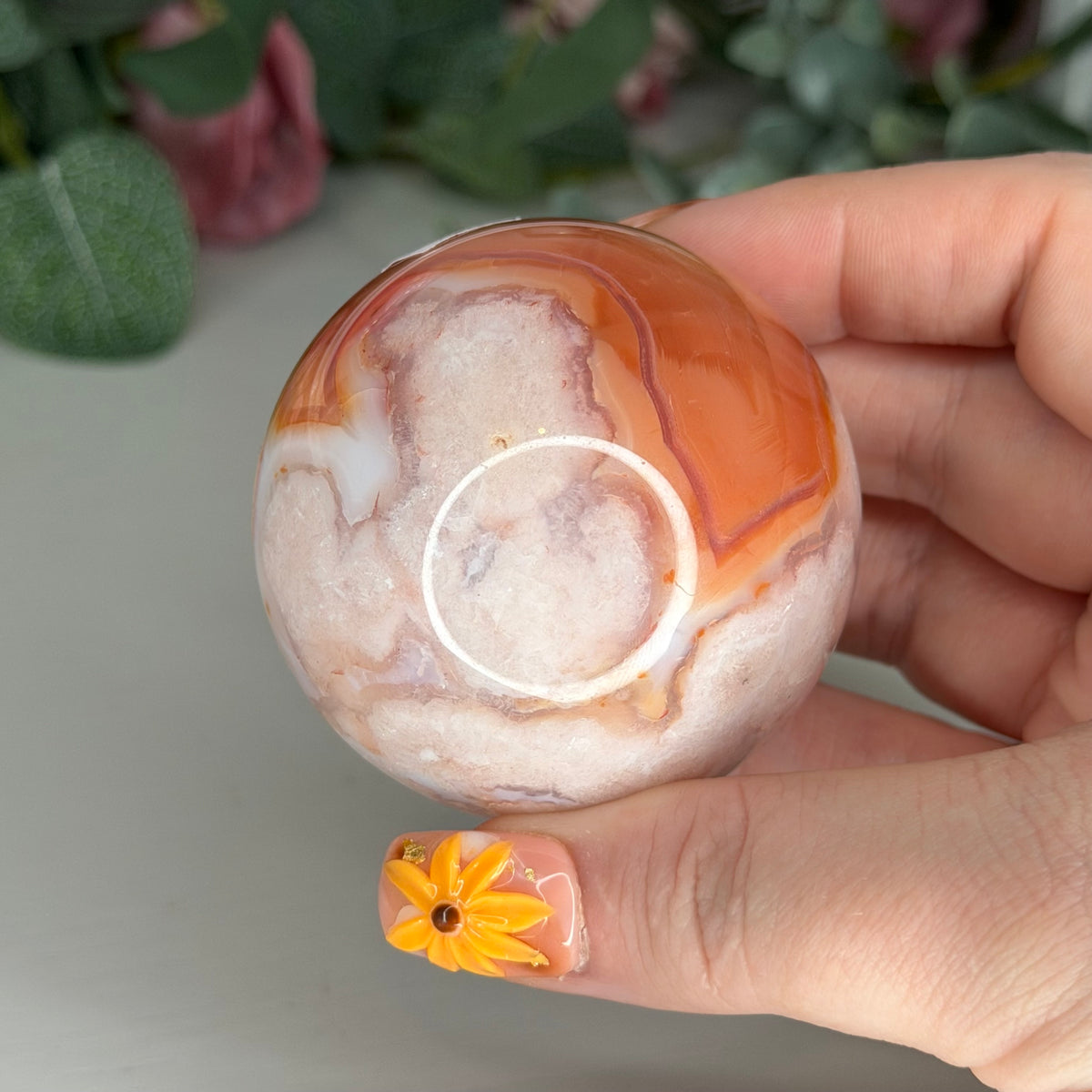Carnelian Flower Agate Sphere F