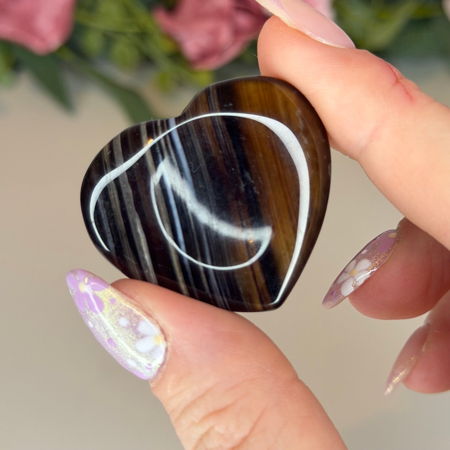 Black Banded Agate Heart Shaped Worry Stone (Intuitively Chosen)